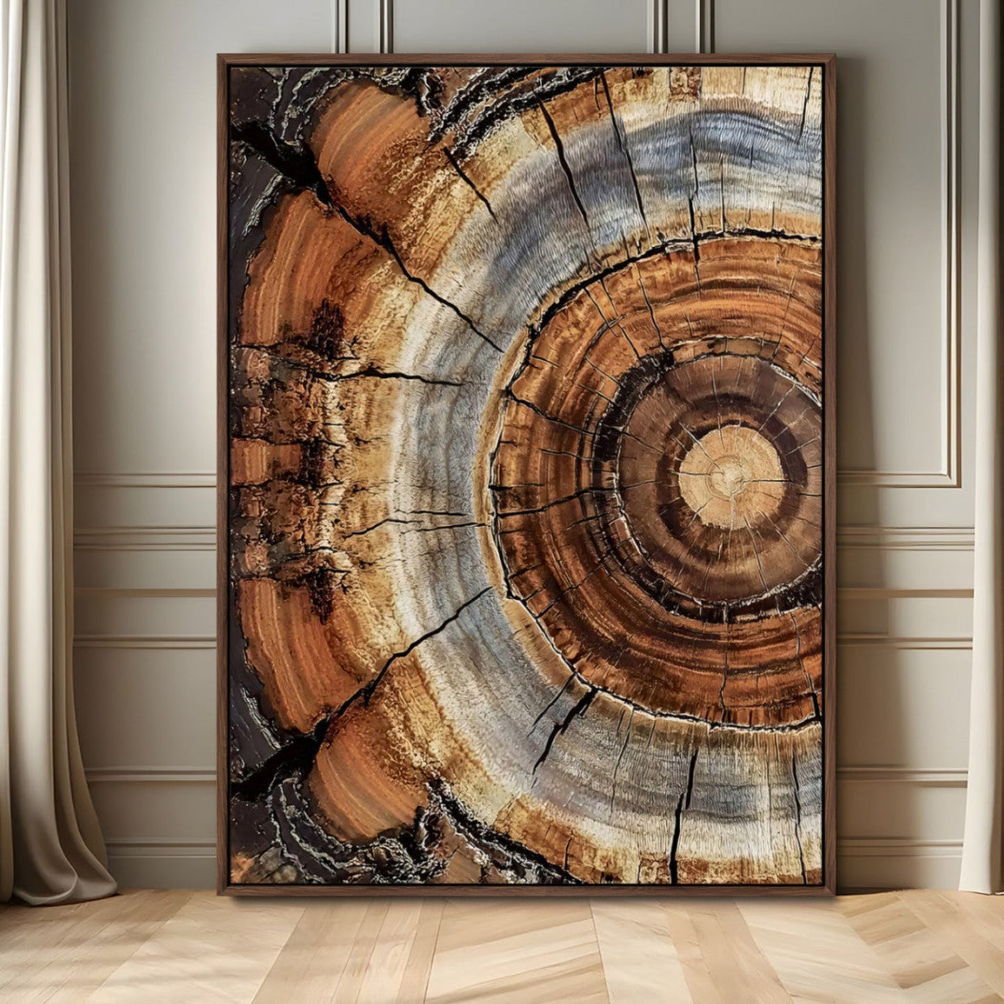 Tree Rings Wall Art Canvas Print – Rustic Wood Texture