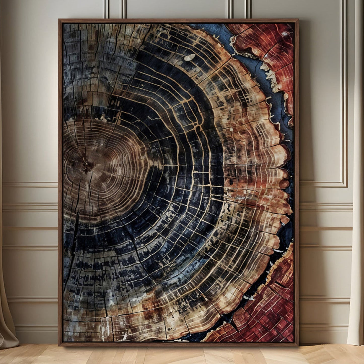 Tree Rings Wall Art Canvas Print – Framed Rustic Wood Grain
