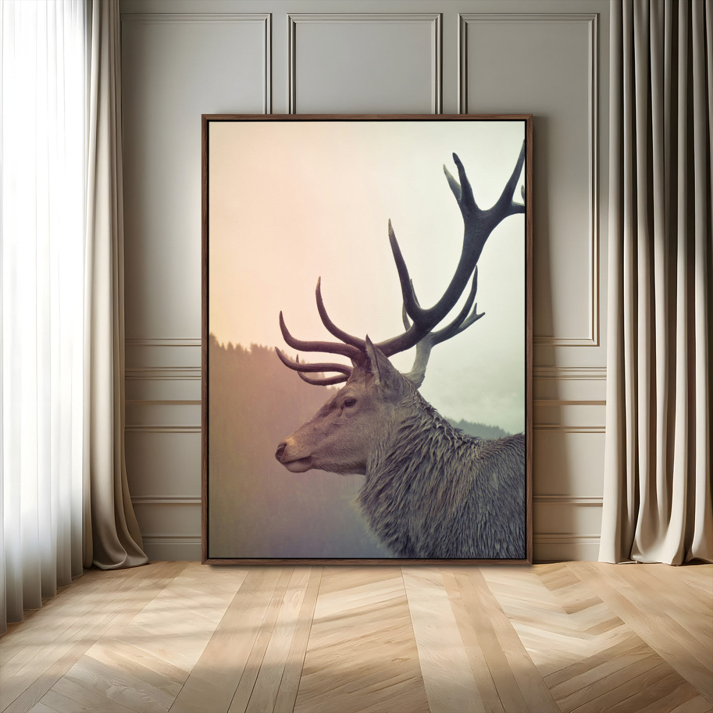 Deer Canvas Wall Art Print – Framed Woodland Animal Rustic