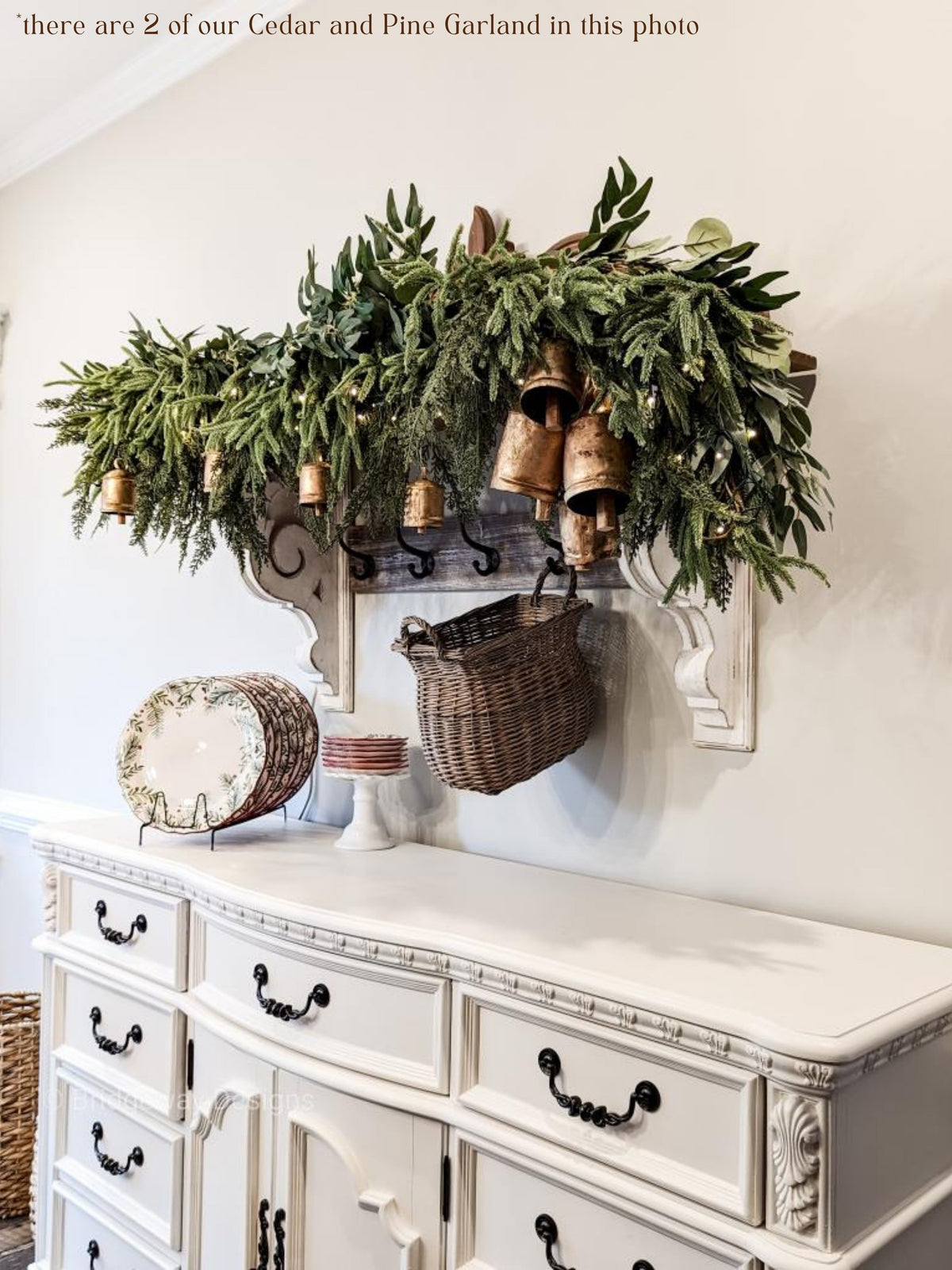 Artificial Cedar and Pine Garland, evergreen home accent for fireplace, railing or entryway