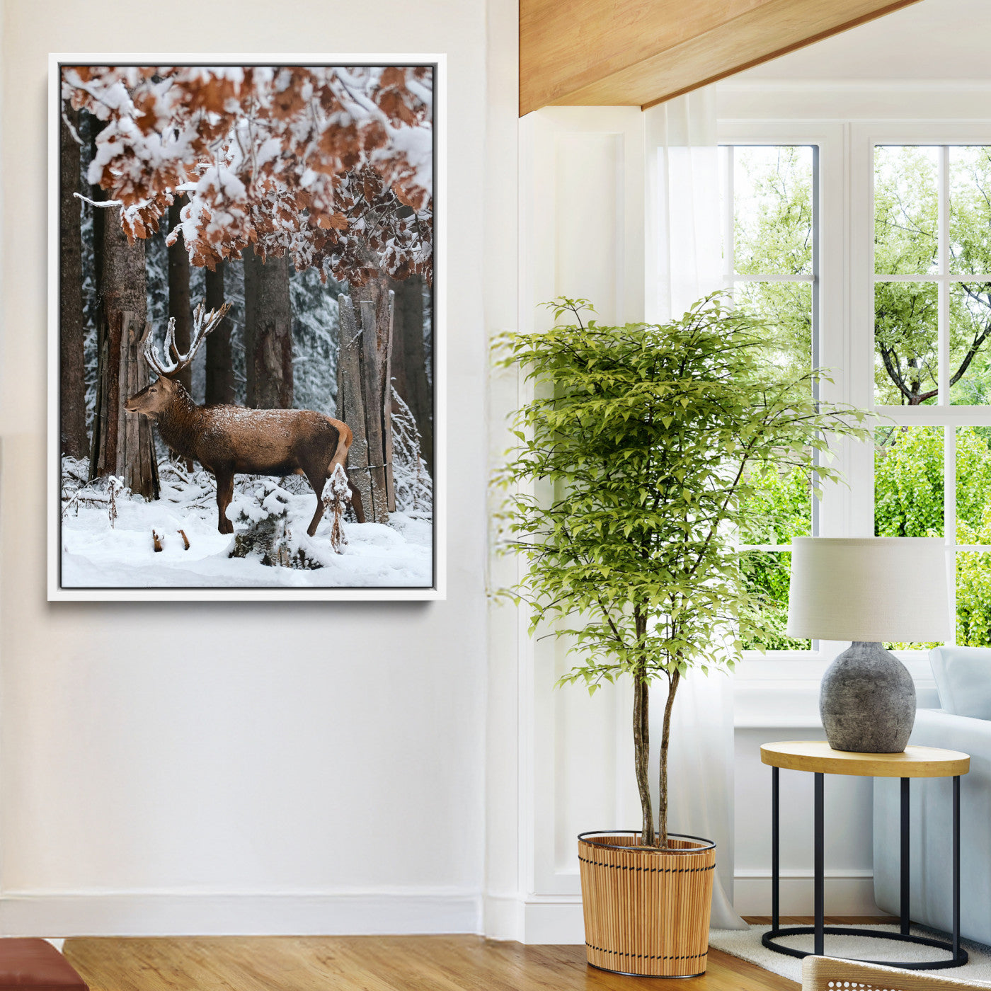 Winter Deer Landscape Wall Art Canvas Print – Serene Snowy