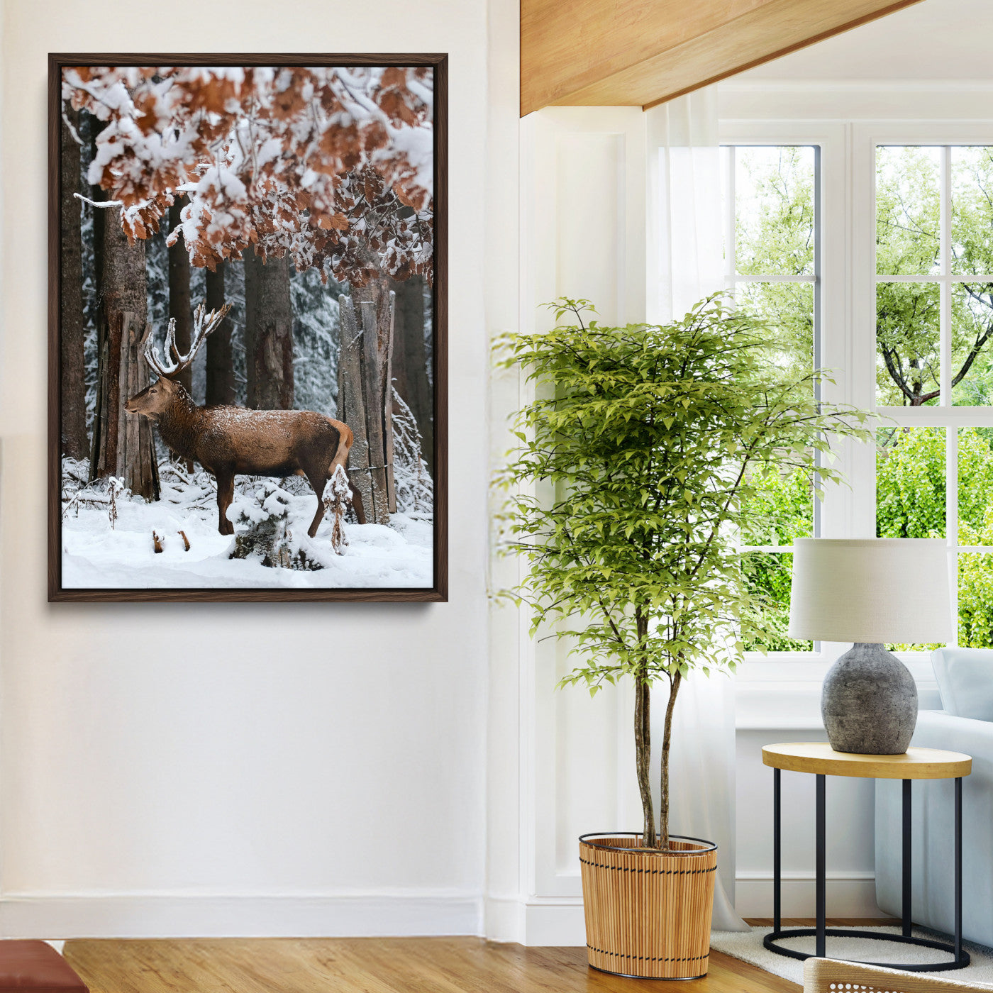 Winter Deer Landscape Wall Art Canvas Print – Serene Snowy