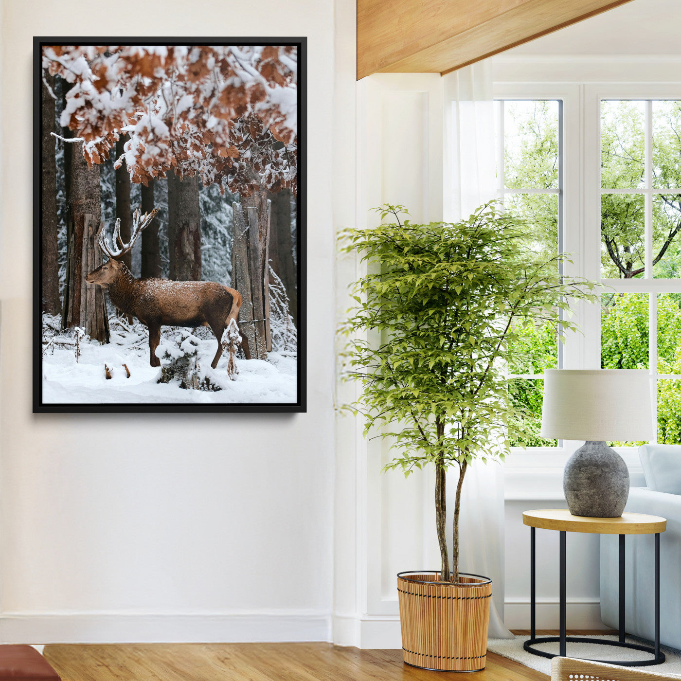 Winter Deer Landscape Wall Art Canvas Print – Serene Snowy