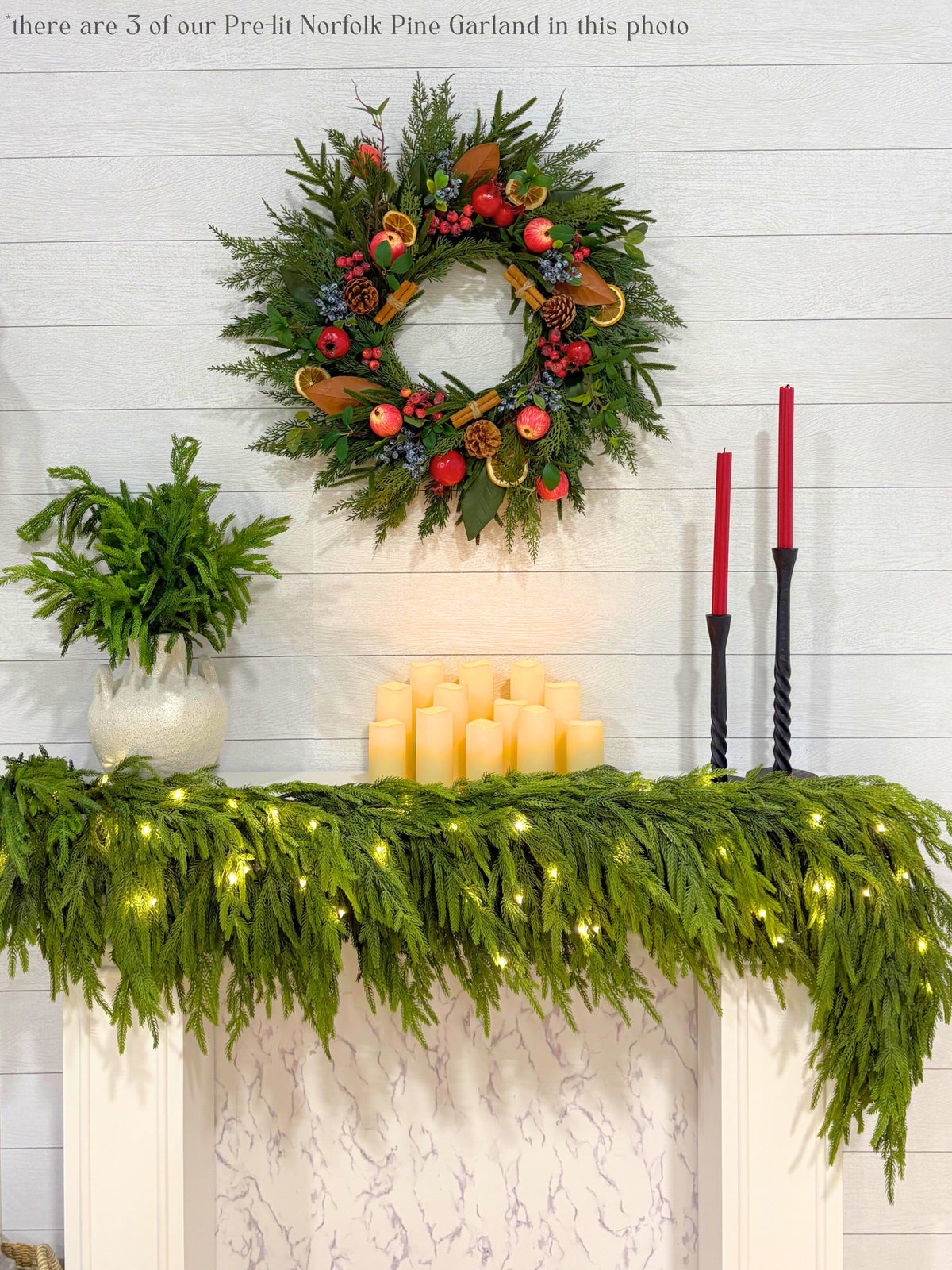 Artificial 6' Norfolk Pine Garland, realistic greenery decor for mantel, staircase or doorway from Cedar & Spice Gifts