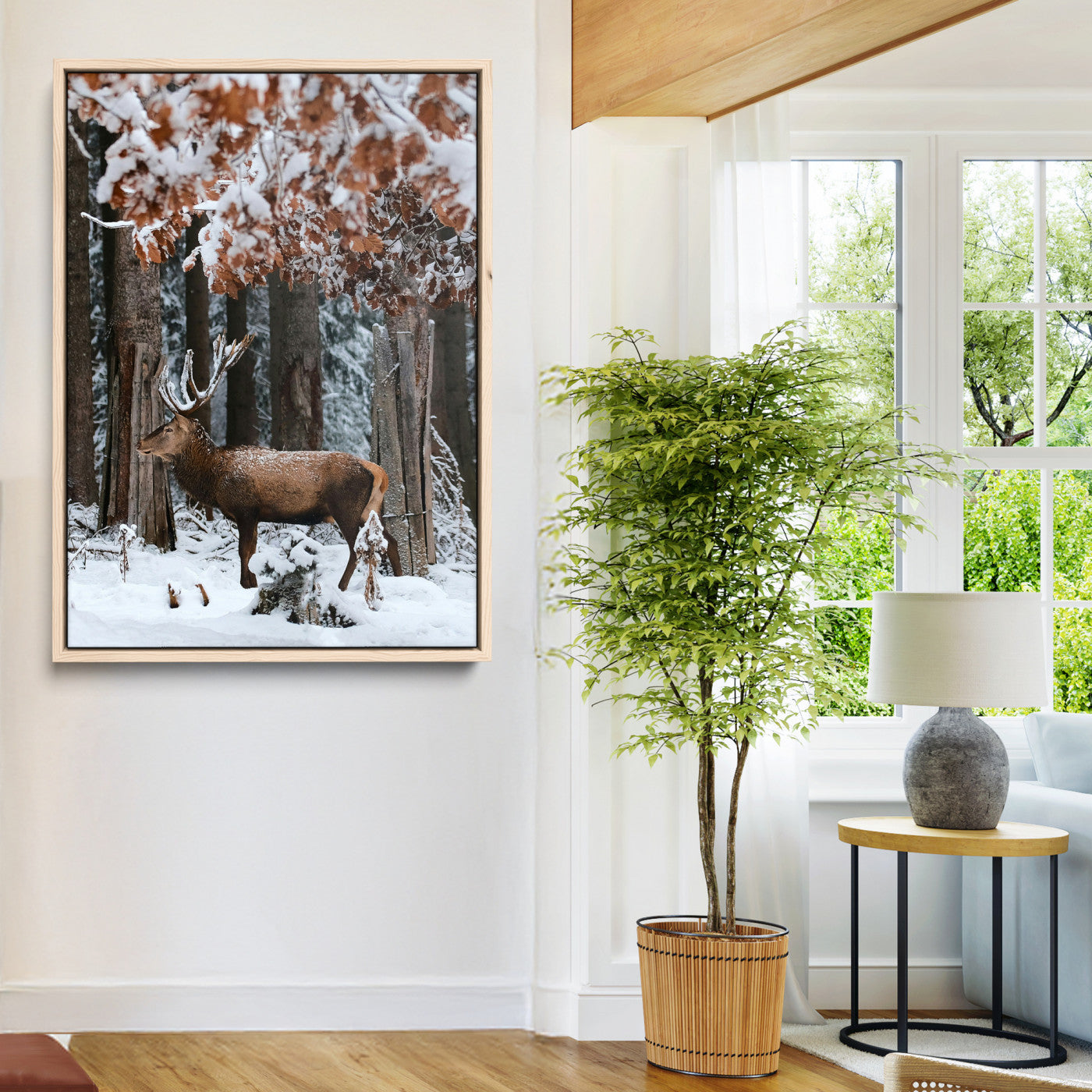 Winter Deer Landscape Wall Art Canvas Print – Serene Snowy