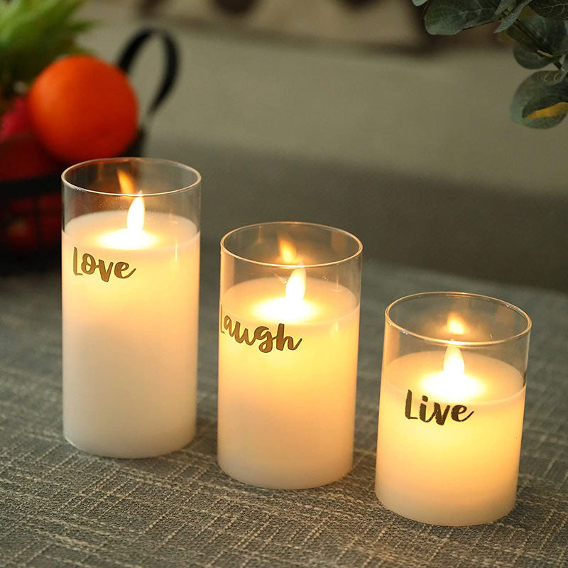 Glass Wax Battery LED Candles ( Set of 3 )