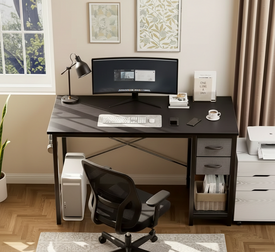 40/47 Inch Computer Desk with Fabric Storage Drawers, Modern Home Office Table