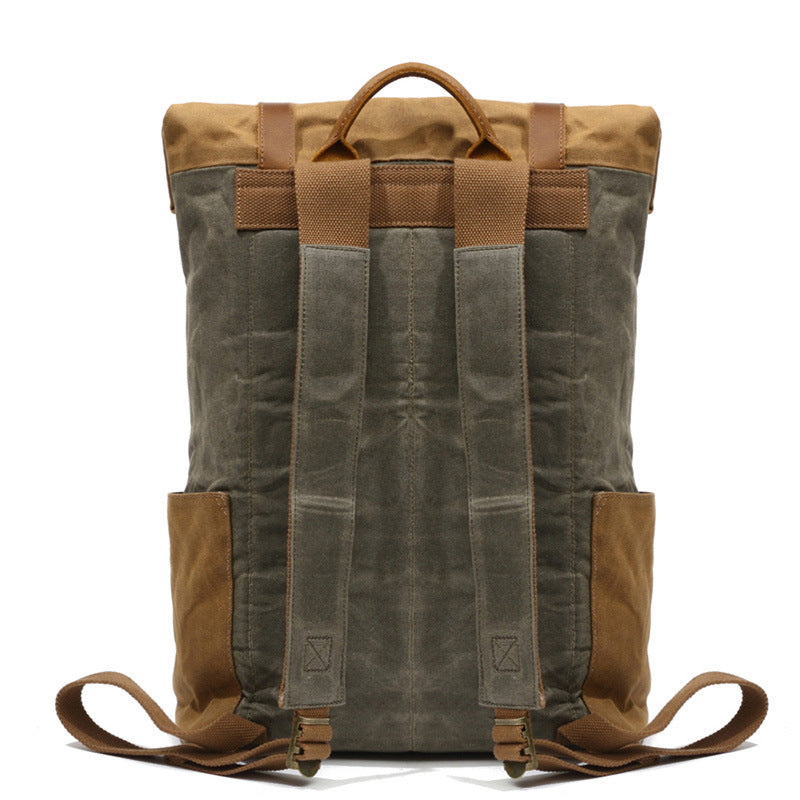 Outing Canvas Leather Rucksack, Casual Backpack, Vintage Waterproof Travel Shoulder Bag 8835