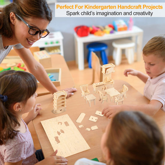 3D Wooden Dollhouse Furniture Puzzles DIY Miniature Furniture Models Set