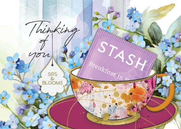 TEA GREETING Card with REAL TEA BAG - Thinking of you Sips