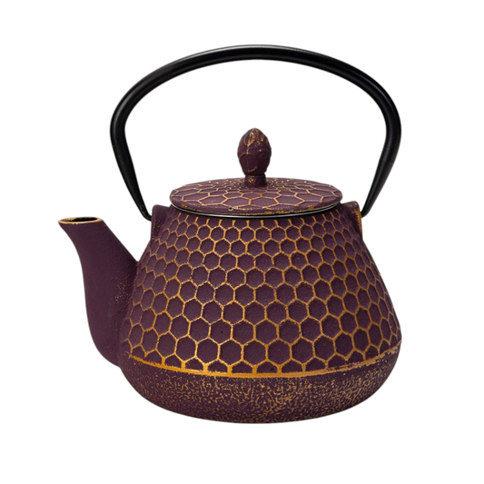 Purple Honeycomb Design 32oz Cast Iron Tea Pot