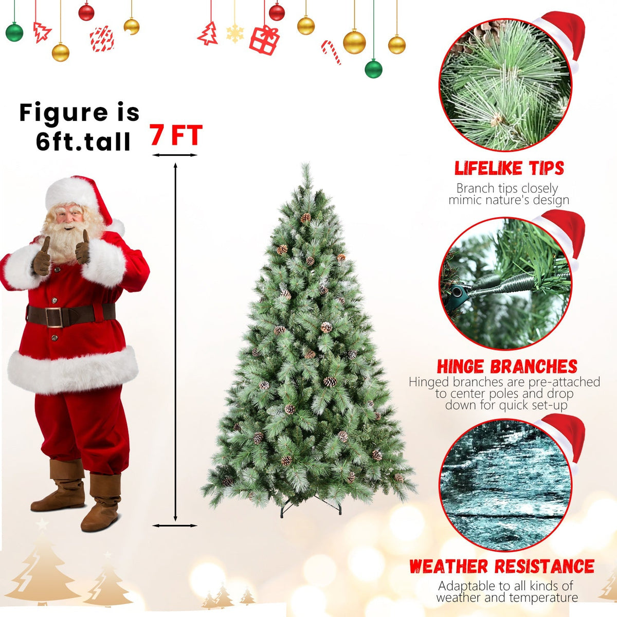 8 Ft The Full-Bodied Pre-Decorated Pinecone Christmas Tree