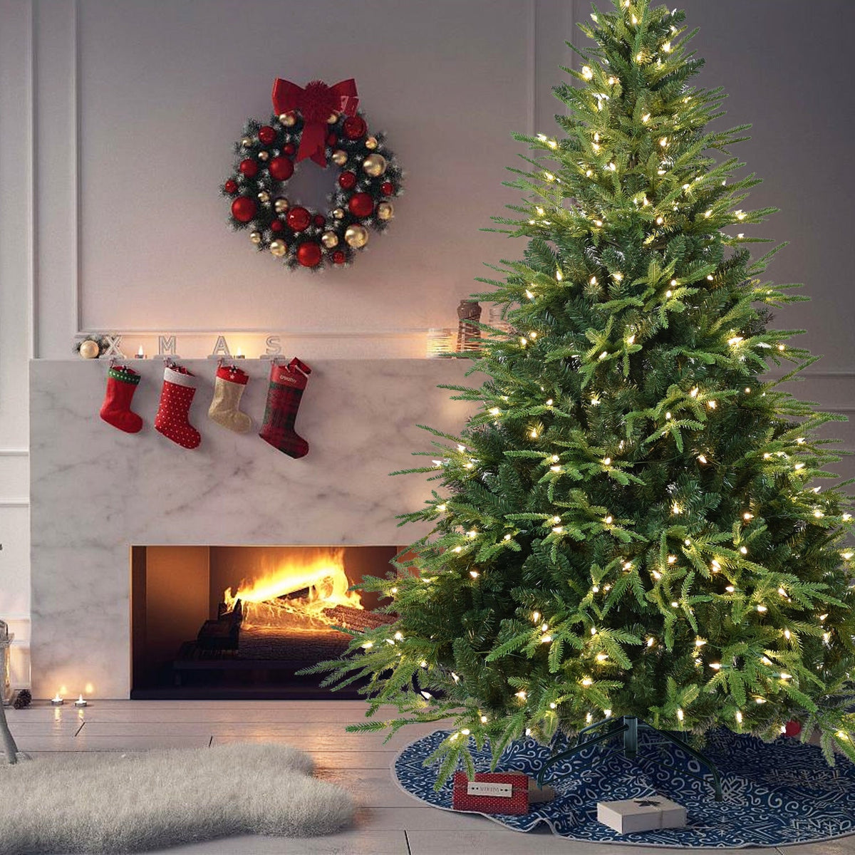 6ft Pre-Lit Artificial Christmas Tree with 400 Warm Lights
