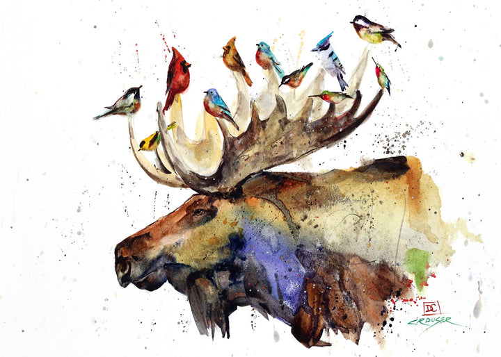 5 x 7" Greeting Card  'MOOSE & BIRDS'