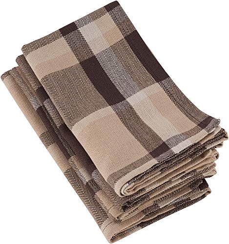 Fennco Styles Classic Plaid Design 100% Cotton Placemats 14" W x 20" L, Set of 4 - Brown Table Mats for Dining Table, Banquets, Holiday Season, Christmas and Special Occasion