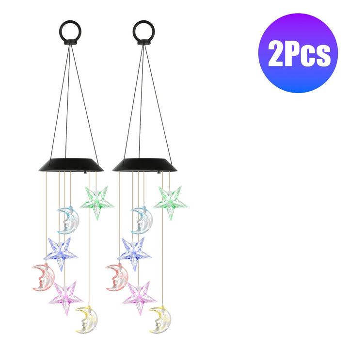 2Pack Solar Moon and Star Wind Chimes 7 Color Changing Wind Chimes for Outside IPX4 Waterproof Outdoor Garden Yard Decor