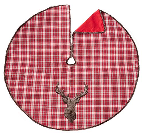 Faux Fur Reindeer Christmas Plaid Tree Skirt 54 x 54 Inch — lifelike botanical accent for year round home decor online gift shop find