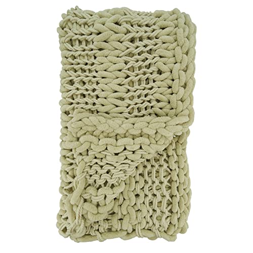 Fennco Styles Chunky Cable Knit Throw Blanket 50" W X 60" L – White Cozy Blanket for Couch, Bedroom, Living Room and Office Décor