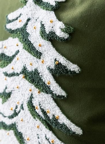 Fennco Styles Embroidered Christmas Tree Filled Throw Pillow with Pom Pom 18" W x 18" L - White Festive Cushion for Home, Christmas, Winter Holidays Décor, and Special Occasions