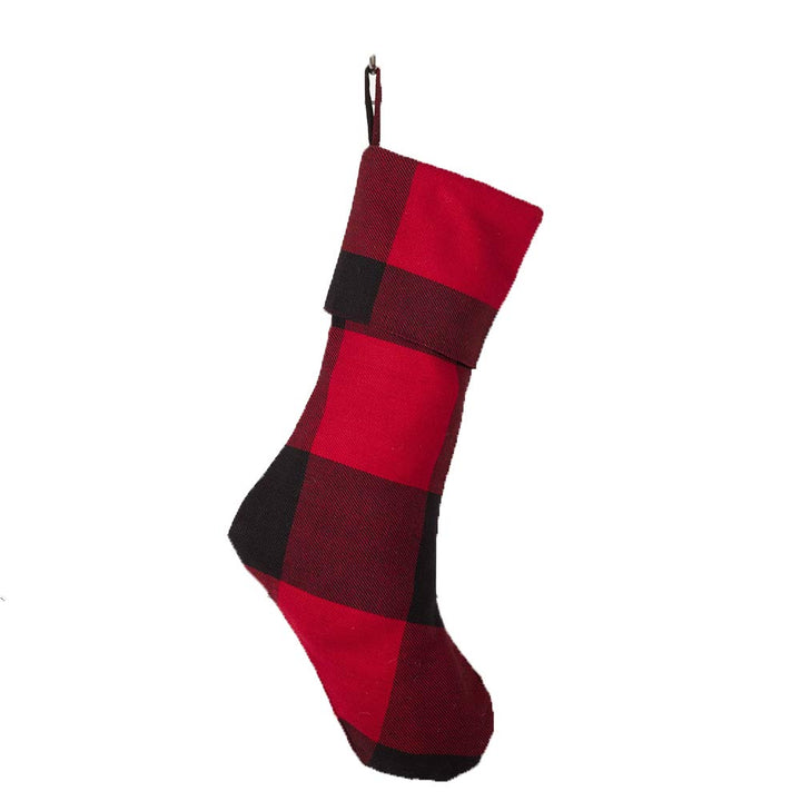 Fennco Styles Red Buffalo Check Plaid Cotton 6" x 18" Christmas Stocking for Home, Holiday, Christmas Tree and Wall Décor