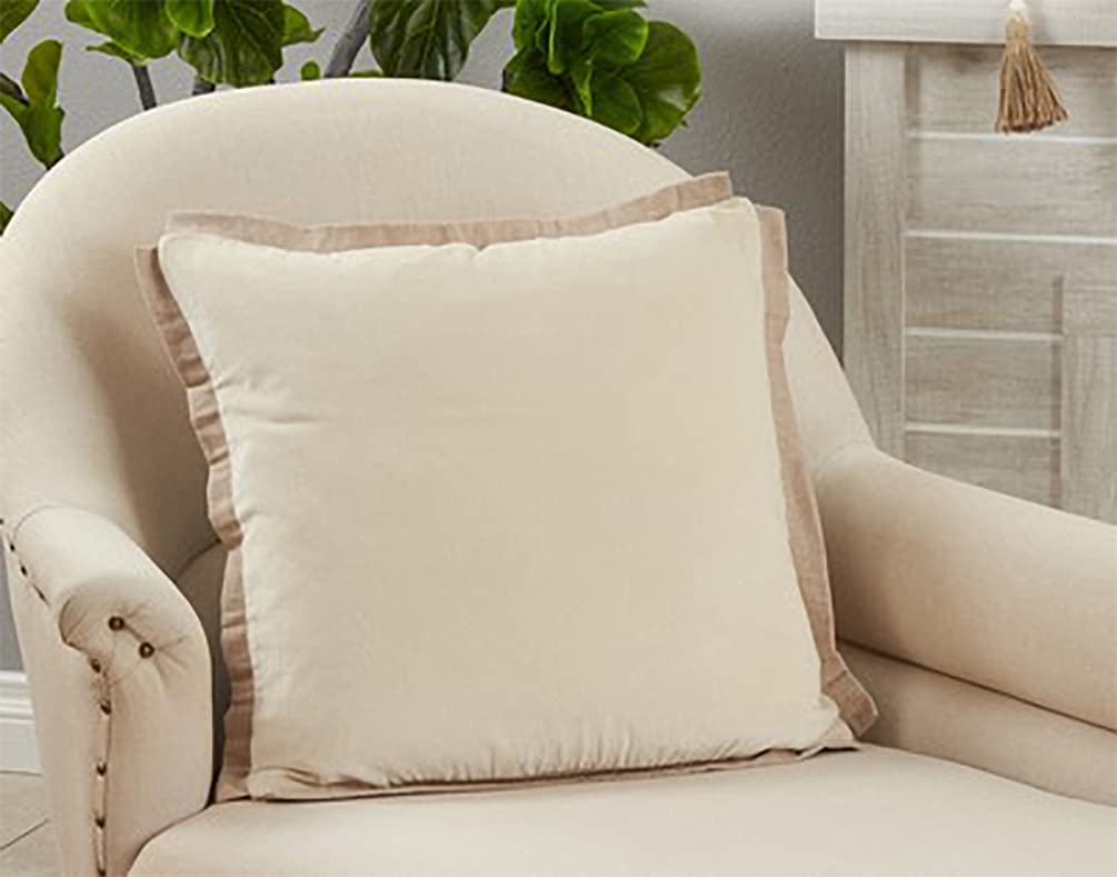 Fennco Styles Classic Cotton Velvet Flange Decorative Throw Pillow 20" W x 20" L - Woven Cushion for Home, Couch, Bedroom and Office Décor