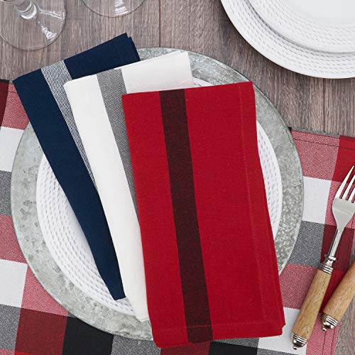 Banded Design Cotton Cloth Napkins 20" W x 20" L, Set of 4 - Striped Dinner Napkins for Home Décor, Dining Table, Banquet, Family Gathering, Everyday Use, and Special Occasion