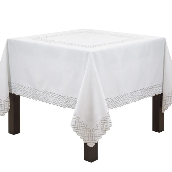 Fennco Styles Braid Emroidered Metallic Border Table Runner 16" W x 54" L - Silver Table Cover for Home Décor, Everyday Use, Christmas, Banquets and Special Events