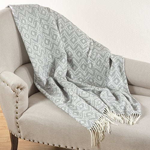 Fennco Styles Jacquard Design Tassels Cozy Throw Blanket, 50" x 60", 3 Colors