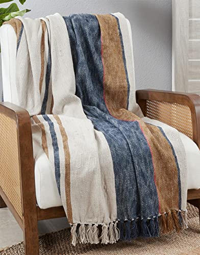 Striped Cotton Throw Blanket with Tassel 52" W x 68" L — decorative blanket for cozy living room styling