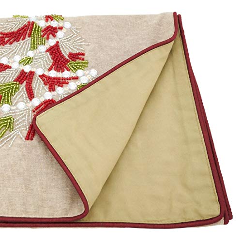 Beaded Christmas Tree Cotton Table Runner 16 x 72 Inch, festive Christmas dining and tabletop decor