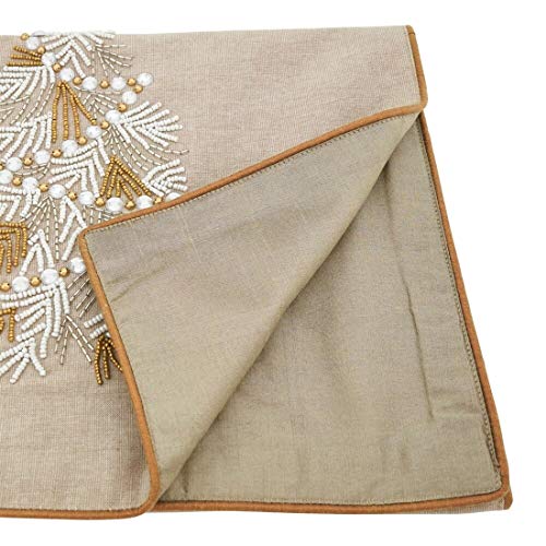 Beaded Christmas Tree Cotton Table Runner 16 x 72 Inch, seasonal table decor for holiday gatherings