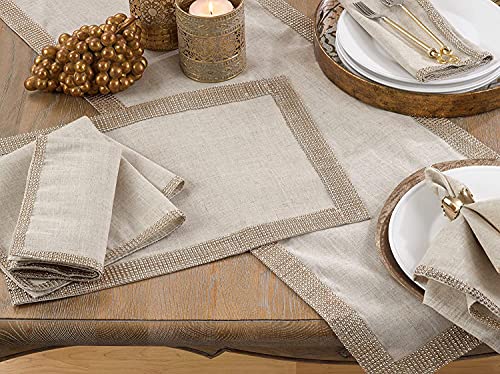 Elegant Lily Collection Studded Design Cloth Napkins 20" W x 20" L, Set of 4 - White Rhinestone Dinner Napkins for Dining Table, Banquets, Family Gathering and Special Occasion