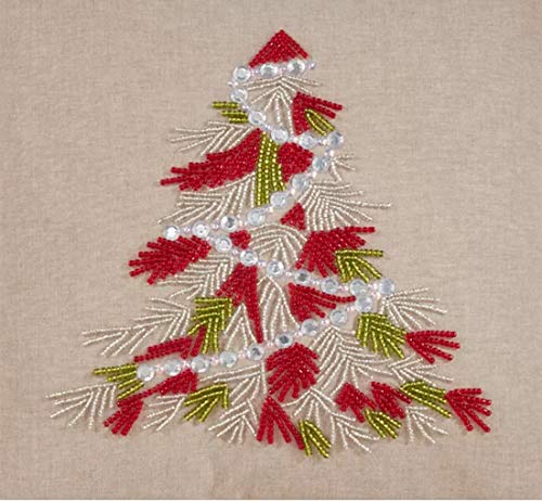 Beaded Christmas Tree Cotton Table Runner 16 x 72 Inch, holiday table linen for Christmas entertaining