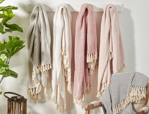 Fennco Styles Sevan Collection Soft 100% Cotton Diamond Weave Throw Blanket, 50" W x 60" L