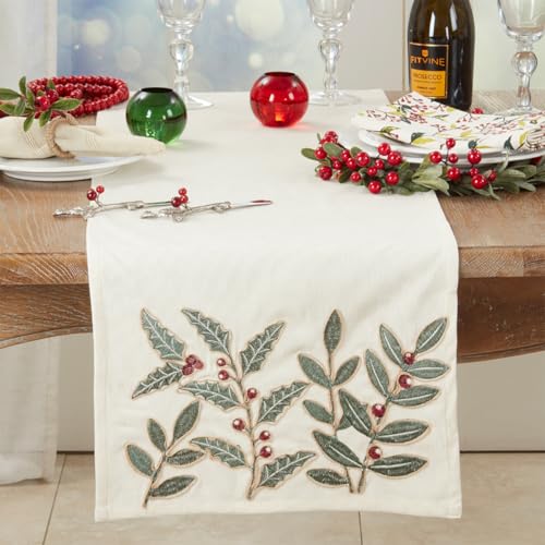 Festive Holly Berry Table Runner 16" W x 72" L — table decor for gatherings holidays and entertaining seasonal decorating choice