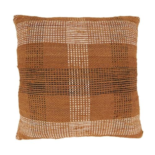Rust Plaid Throw Pillow Cover 20" W x 20" L - Rustic Charm Cotton Blend Woven Square Cushion Case for Home, Couch, Bedroom, Living Room and Office Décor