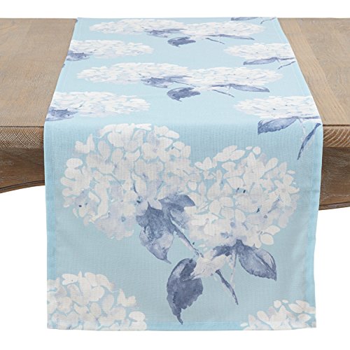 Aqua Hydrangea Printed Table Runner 16" W x 54" L - Floral Design Table Cover for Home Décor, Dining Table, Banquet, Everyday Use, Family Gatherings