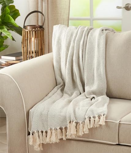 Fennco Styles Sevan Collection Soft 100% Cotton Diamond Weave Throw Blanket, 50" W x 60" L