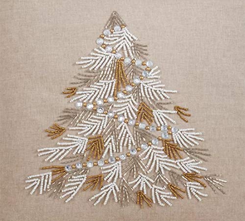 Beaded Christmas Tree Cotton Table Runner 16 x 72 Inch, festive Christmas dining and tabletop decor