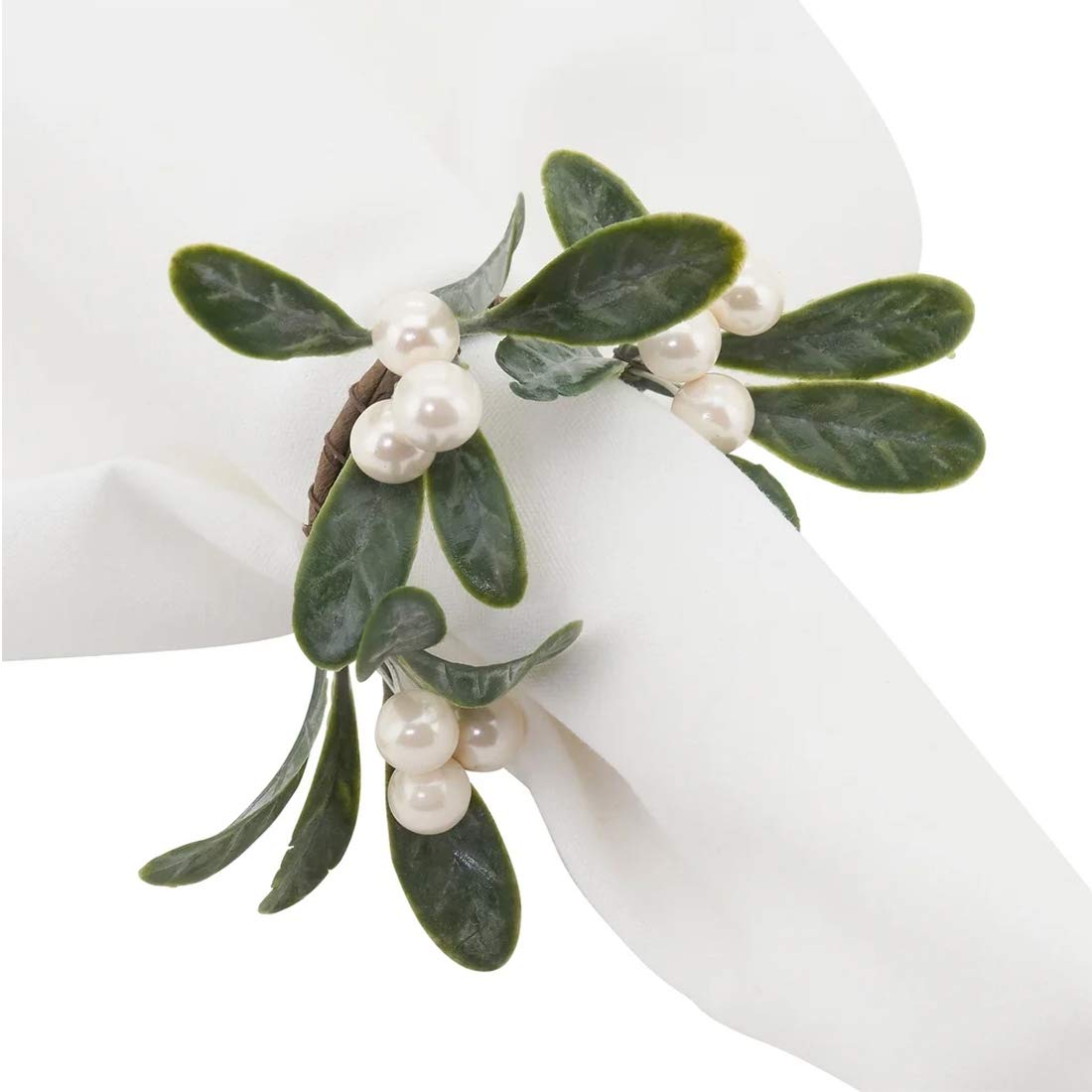 Fennco Styles Handmade Christmas Decorative Napkin Rings, Set of 4 - Green Napkin Holders for Home, Dining Room, Banquet, Family Gathering, Holiday Decor and Special Occasion