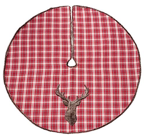 Faux Fur Reindeer Christmas Plaid Tree Skirt 54 x 54 Inch — decorative artificial greenery for indoor spaces