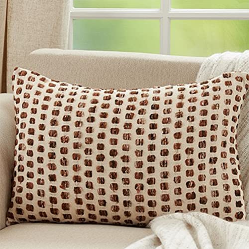 Woven Cotton Decorative Throw Pillow 16" W x 24" L - Brown Rectangular Cushion for Home, Couch, Living Room, Bedroom, Office and Holiday Décor