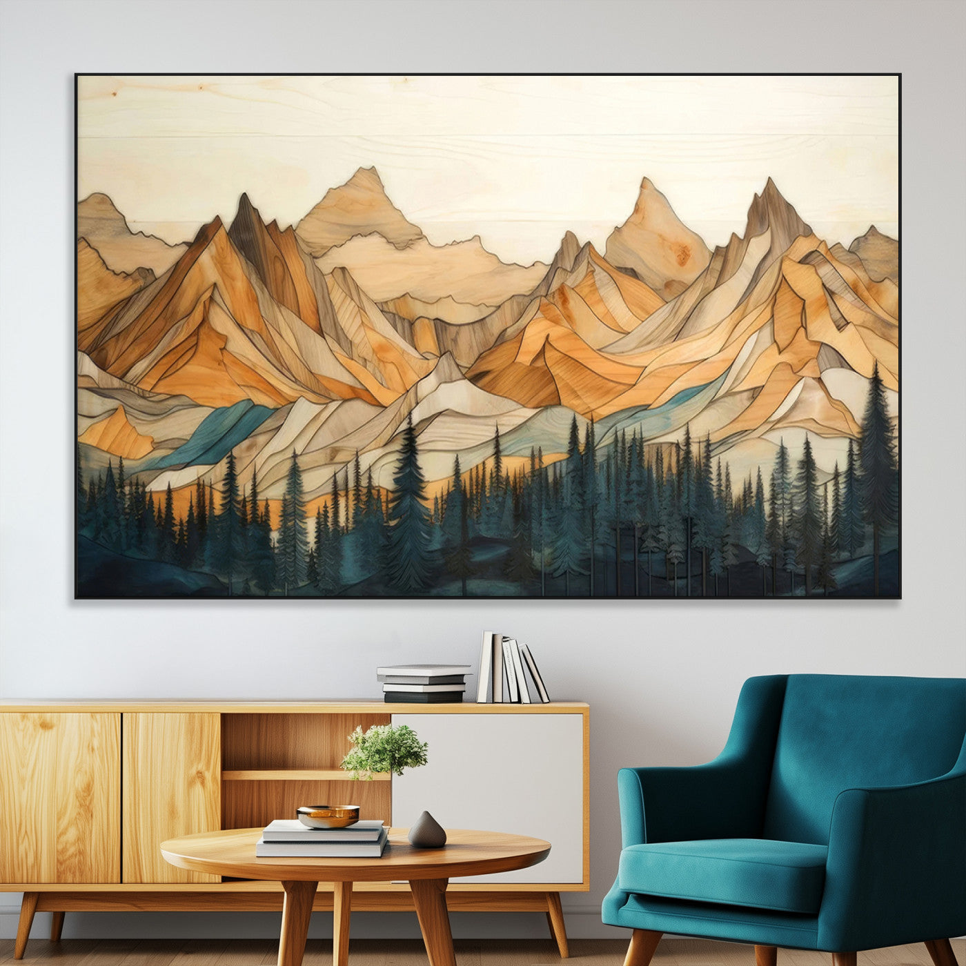 Rustic Wood Mountain Wall Art Print | Triptych Giclee Print