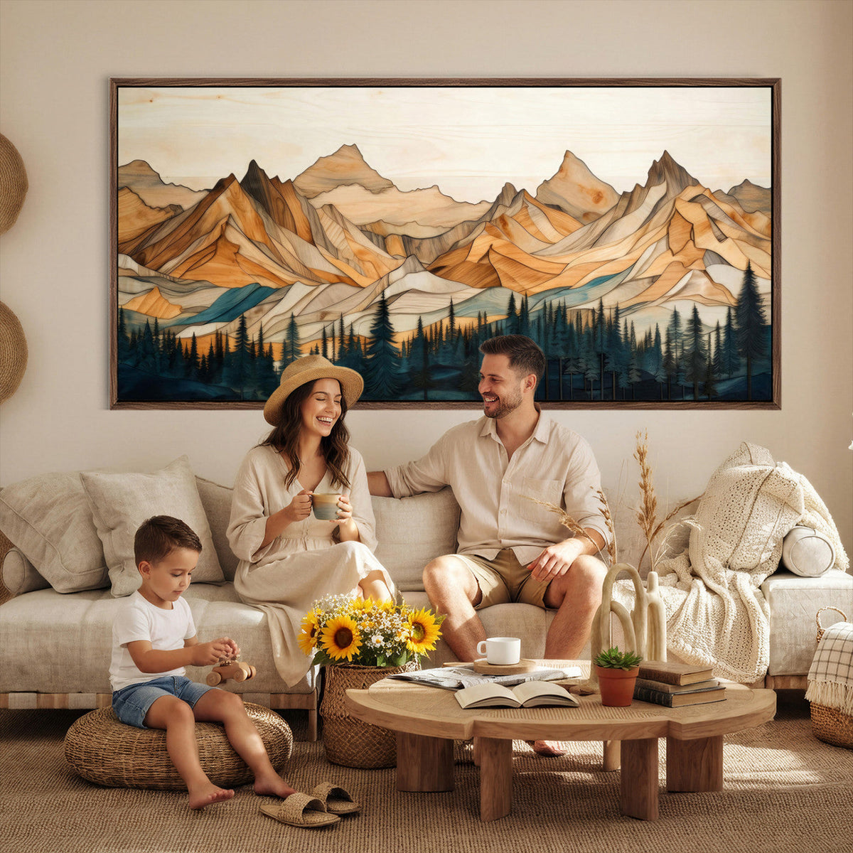 Rustic Wood Mountain Wall Art Print | Triptych Giclee Print