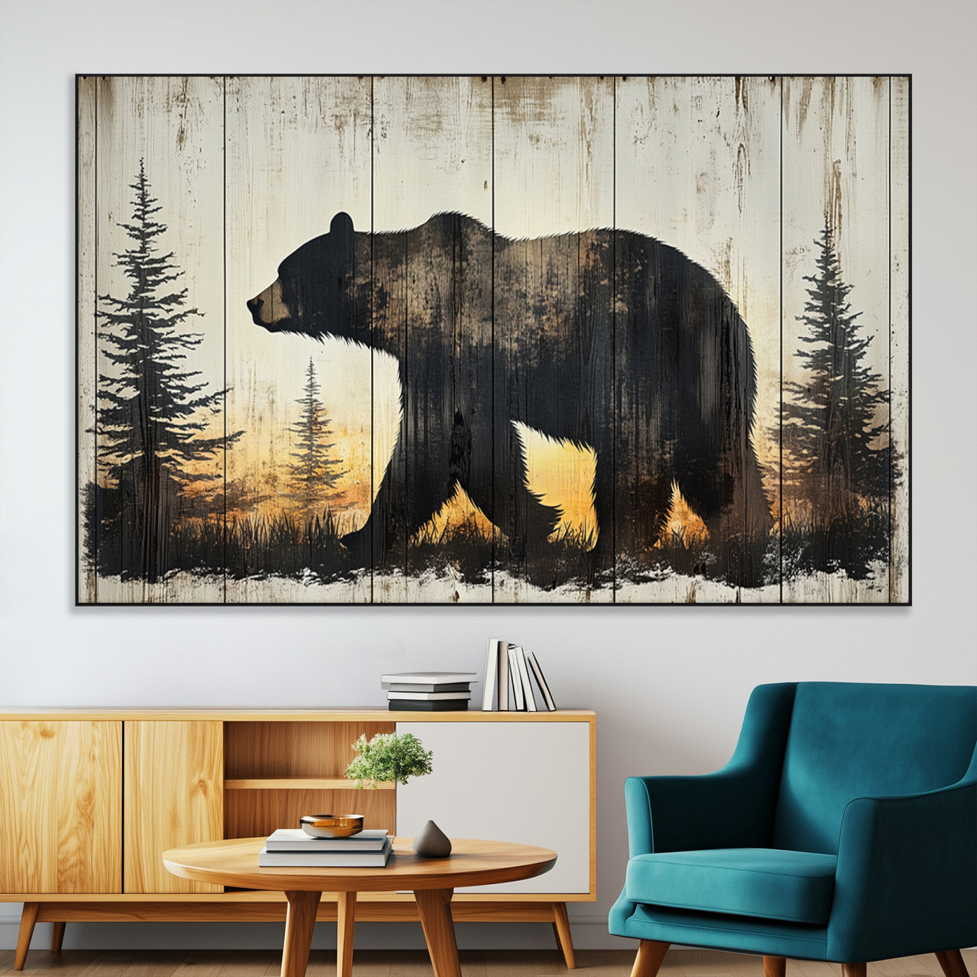 Vintage Bear Wall Art Canvas Print for Farmhouse - Mountain