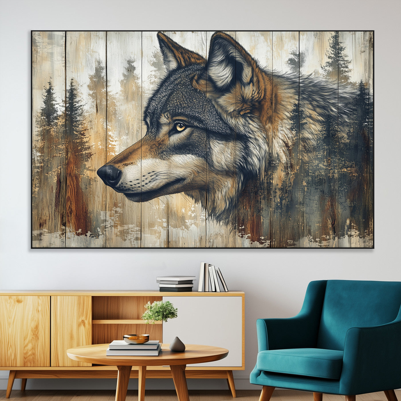Rustic Wolf Wall Art Canvas Print – Vintage Woodland