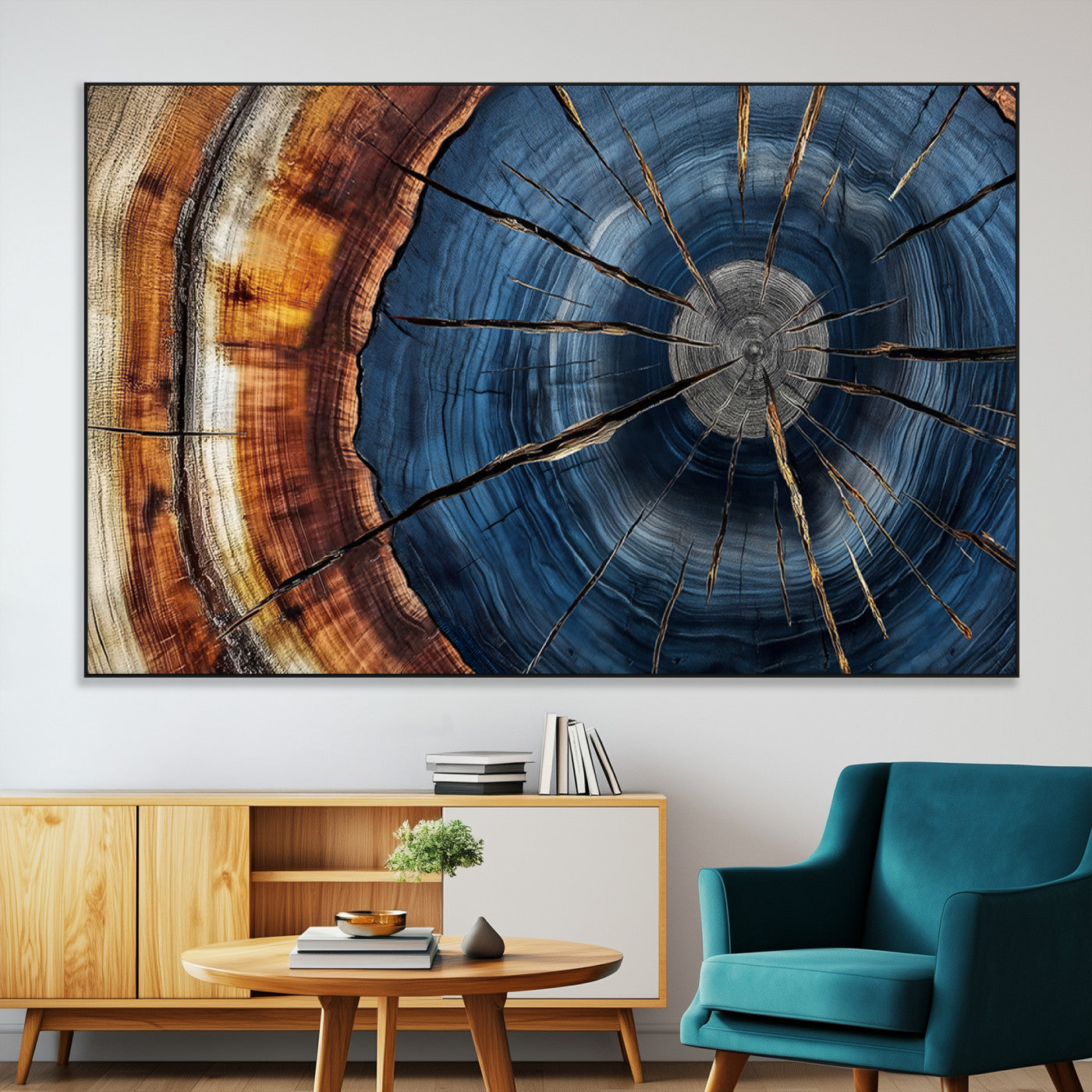 Framed Abstract Tree Ring Wall Art Print Natural Rustic Wood