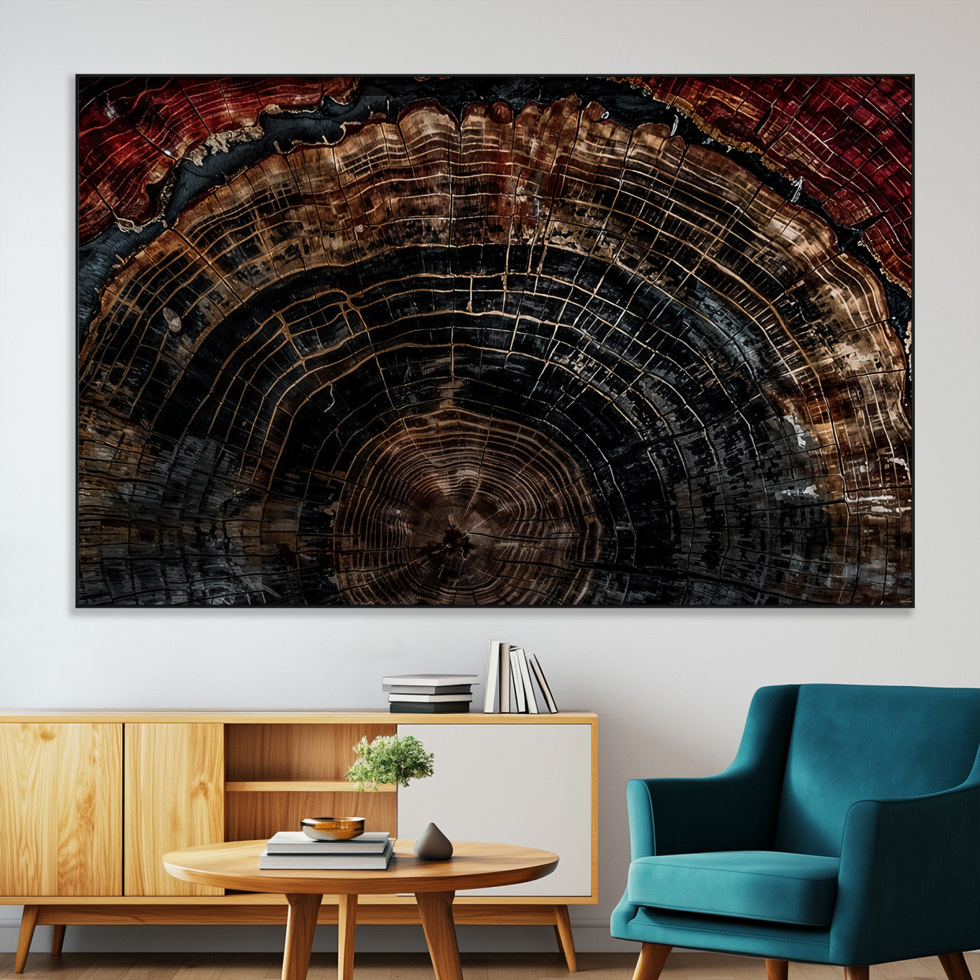 Dark Wood Ring Wall Art Canvas Print – Framed Abstract Tree