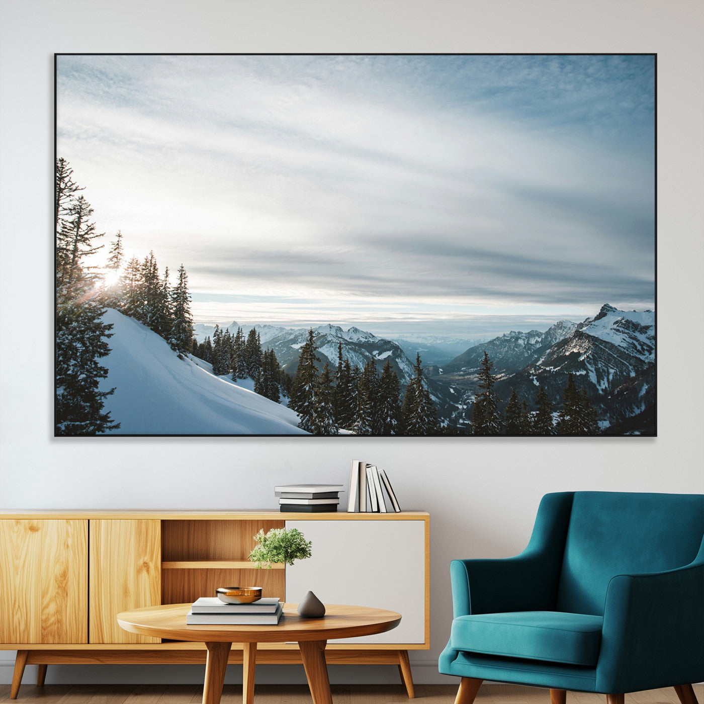 Snowy Mountains Wall Art Canvas Print – Framed Alpine