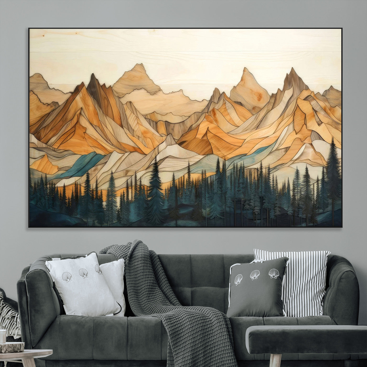 Rustic Wood Mountain Wall Art Print | Triptych Giclee Print